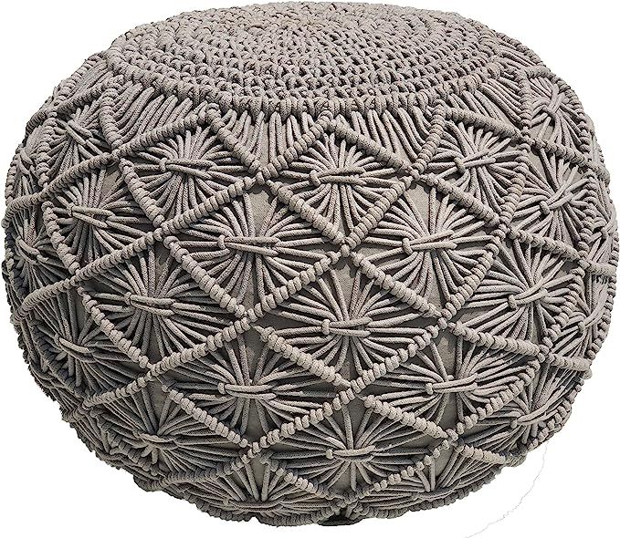 Casa Platino Pouf Ottoman Hand Knitted Cable Style Dori Pouf - Macramé Pouf - Cotton Braid Cord ... | Amazon (US)