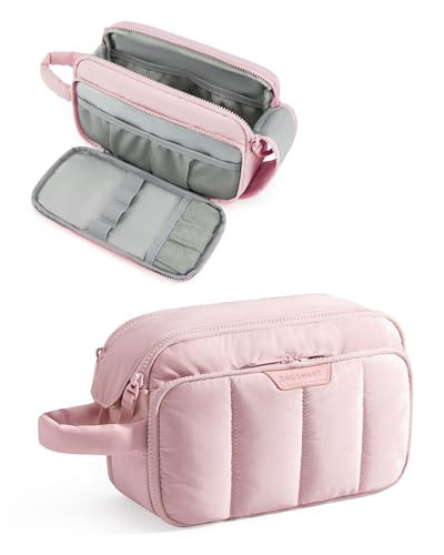 BAGSMART Travel Makeup Bag Organizer, Puffy Make Up Bag, Cosmetic Organizer Case for Travel Essentials Toiletries Accessories Bottles, Brushes (Pink) | Amazon (US)
