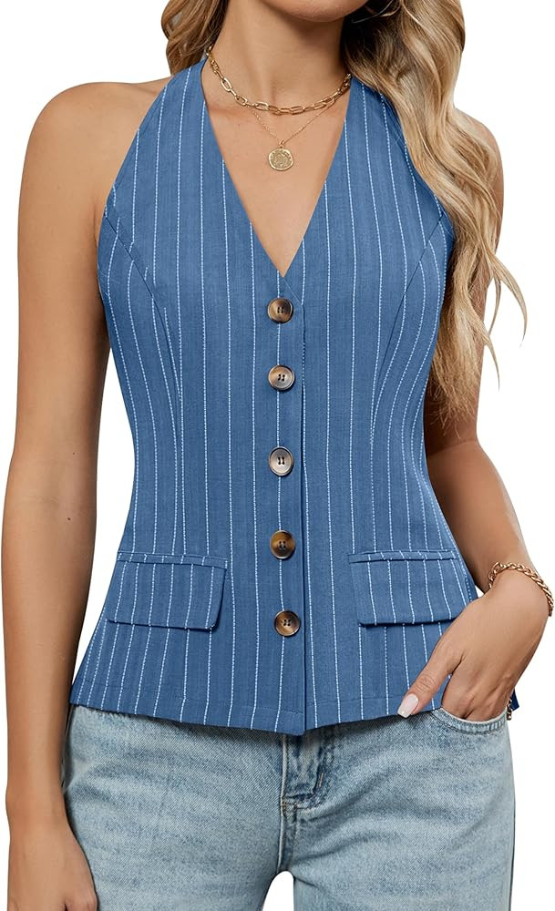 Blooming Jelly Womens Vest Tops V Neck Button Down Sleeveless Trendy Summer Tank Tops Dressy Ladi... | Amazon (US)