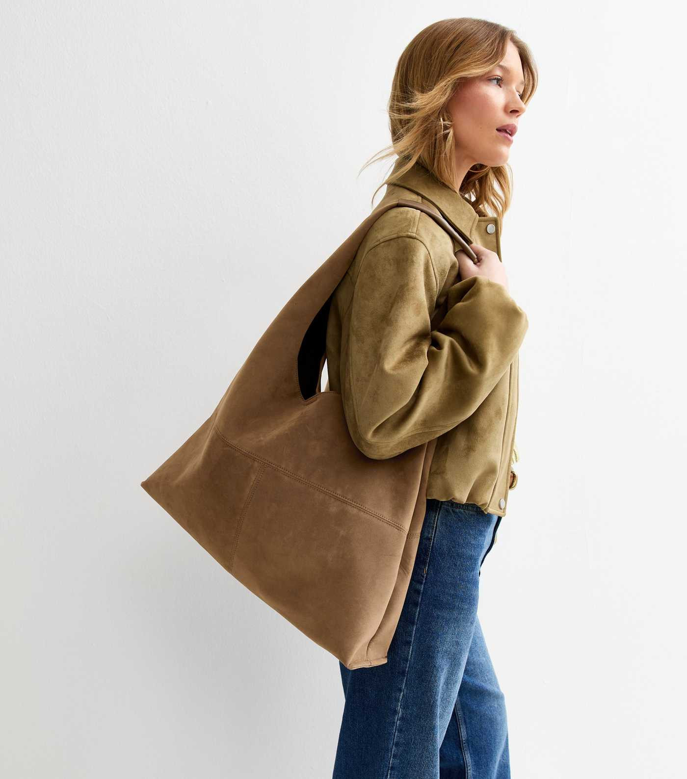 Camel Oversized Faux Suede Panel Tote Bag | New Look | New Look (UK)
