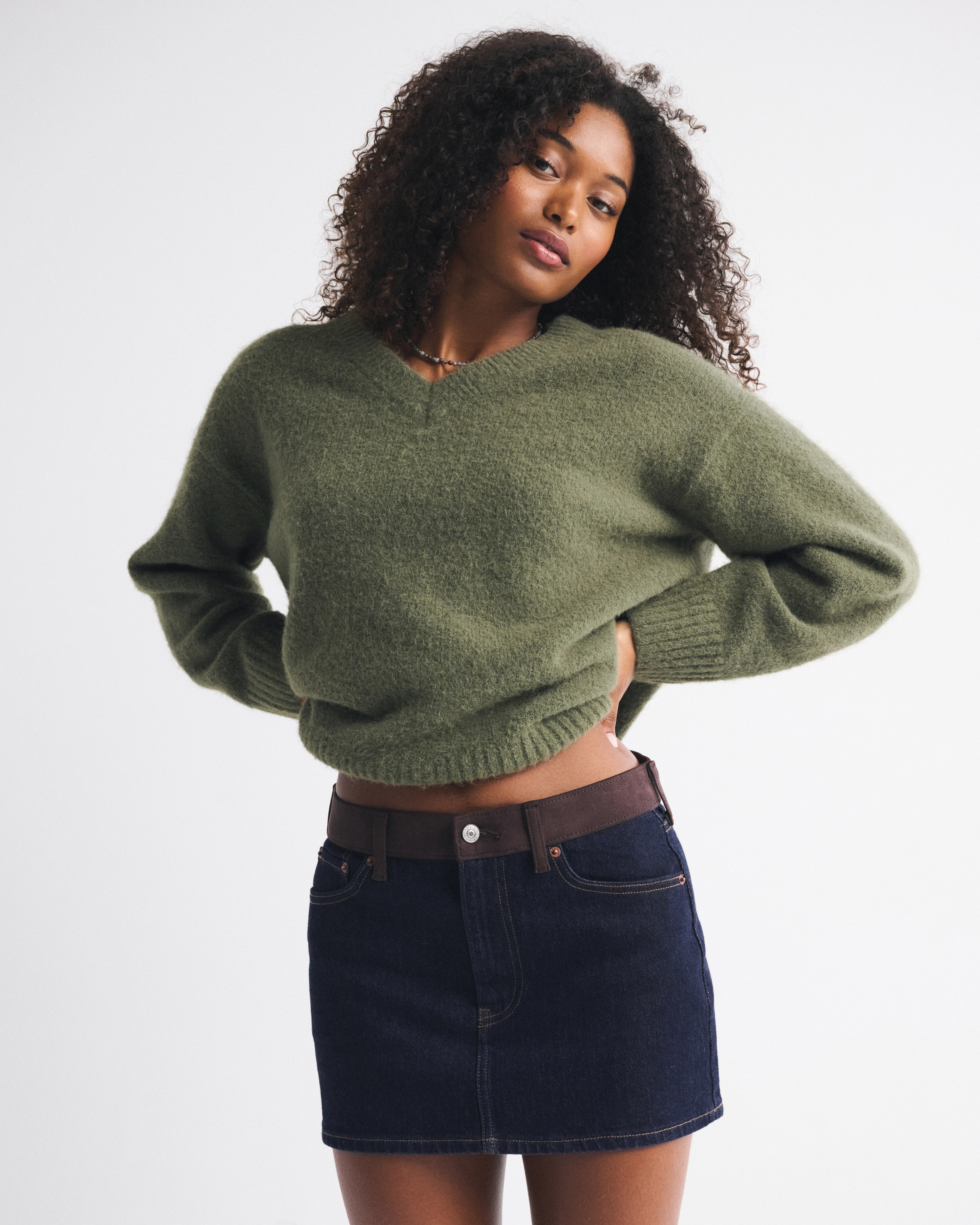 Mid Rise Denim Mini Skirt | Abercrombie & Fitch (US)