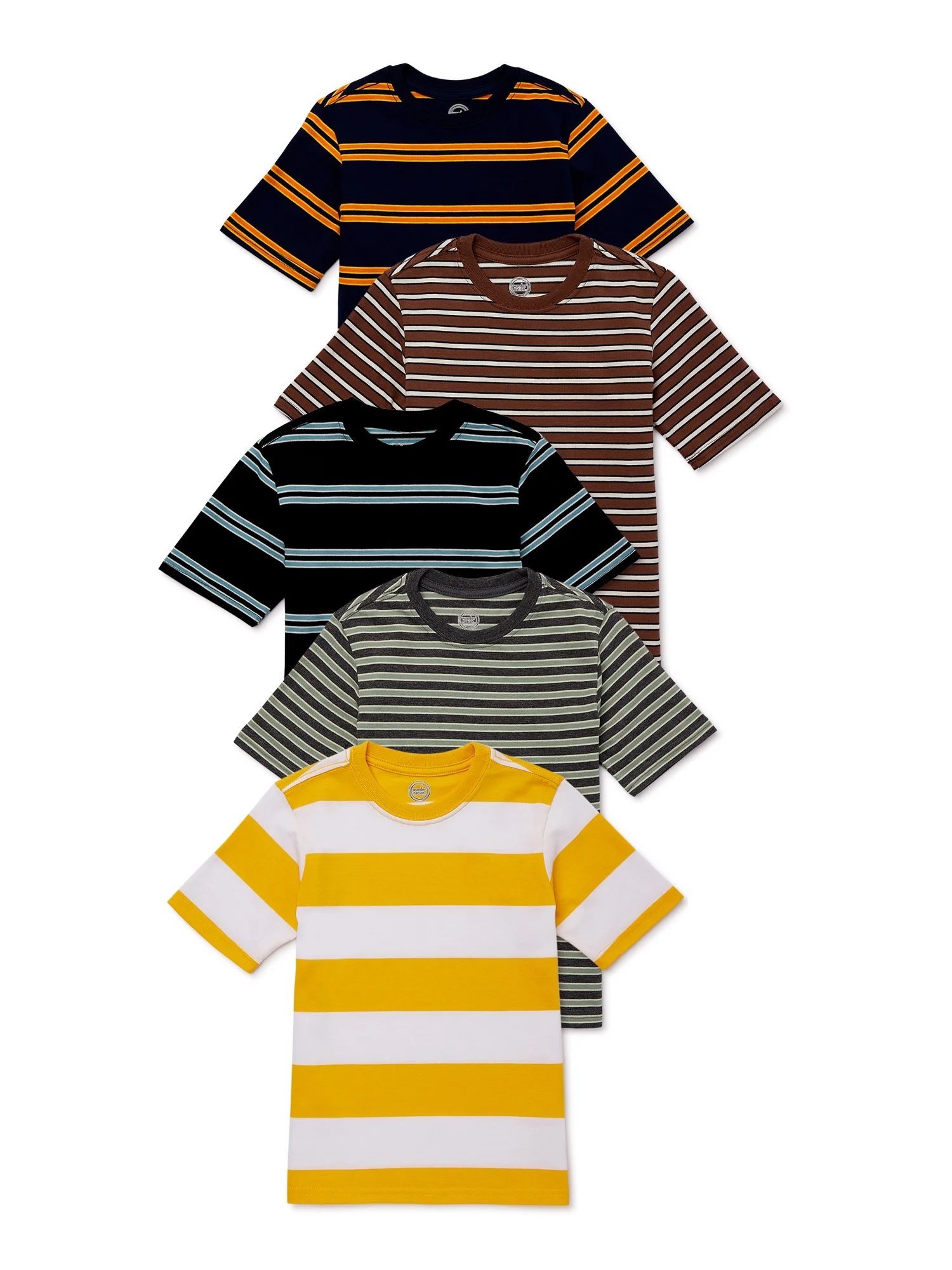 Wonder Nation Boys Short Sleeve Striped Tee, 5-Pack, Sizes 4-18 & Husky | Walmart (US)