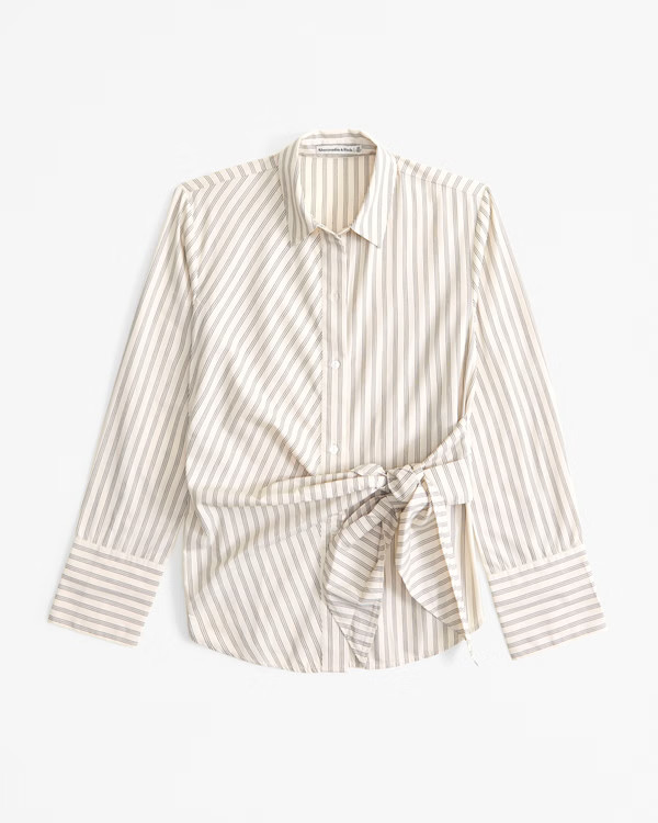Long-Sleeve Relaxed Side-Tie Shirt | Abercrombie & Fitch (US)