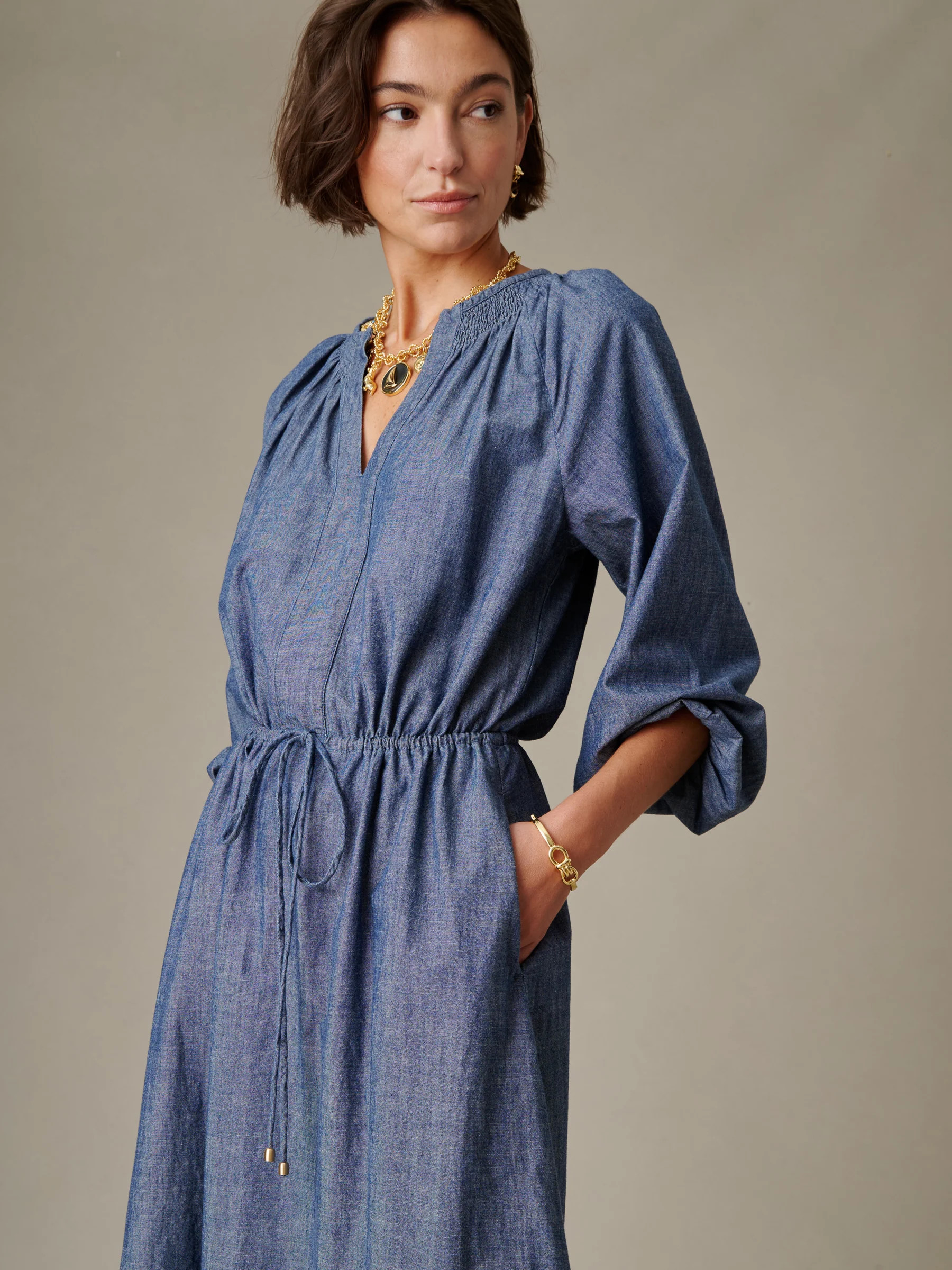 Denim Solid Winslet Chambray Dress | Women's Dresses | J.McLaughlin | J.McLaughlin