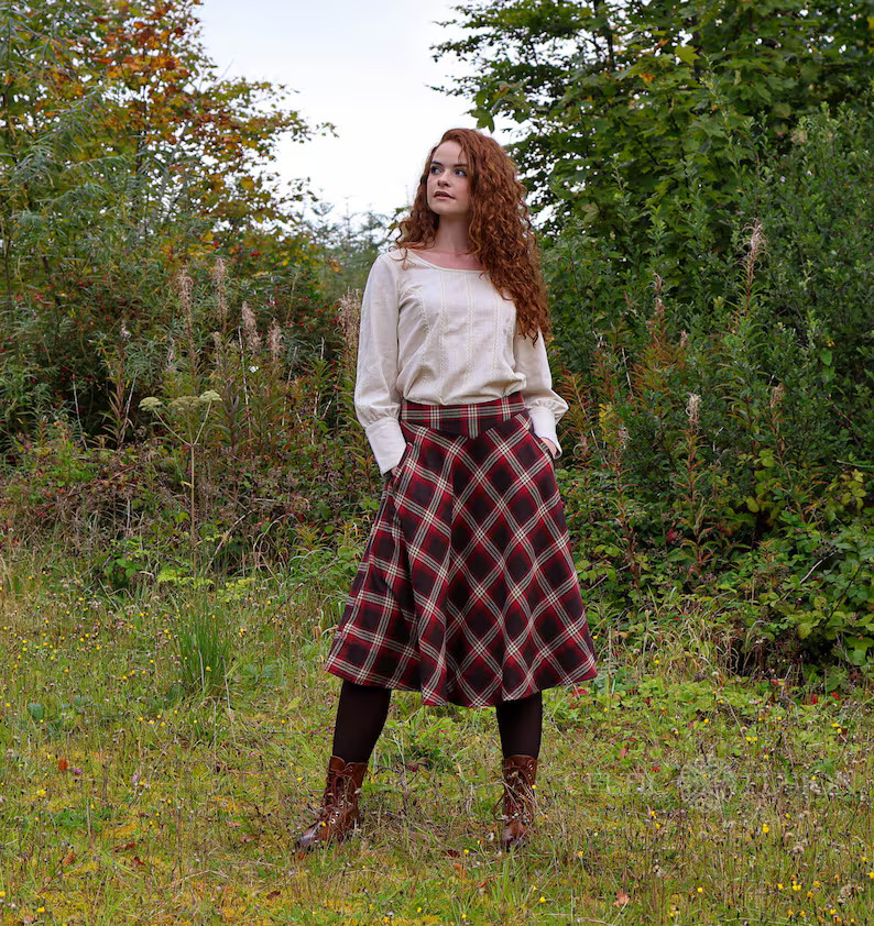 PLAID MIDI SKIRT | Plaid Skirt with Pockets, Midi Check Skirt, Cottage Core Skirt, Autumn Skirt, ... | Etsy (US)