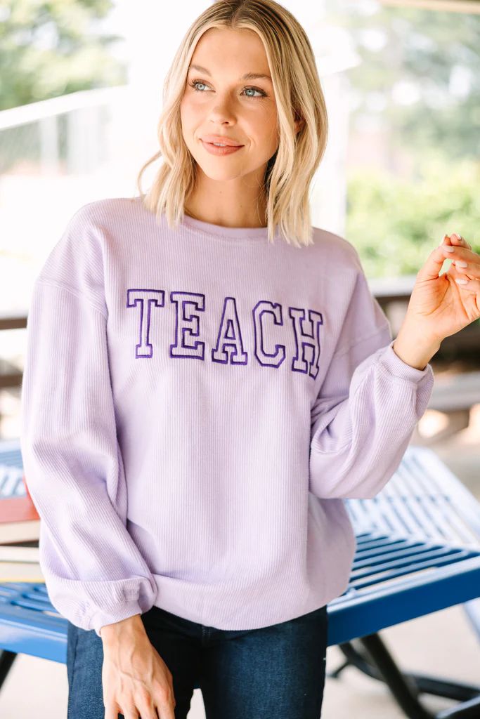 Teach Lilac Purple Corded Embroidered Sweatshirt | The Mint Julep Boutique