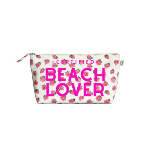 Clutch Bag: White Floral - Neon Pink Certified Beach LOVER | Quilted Koala