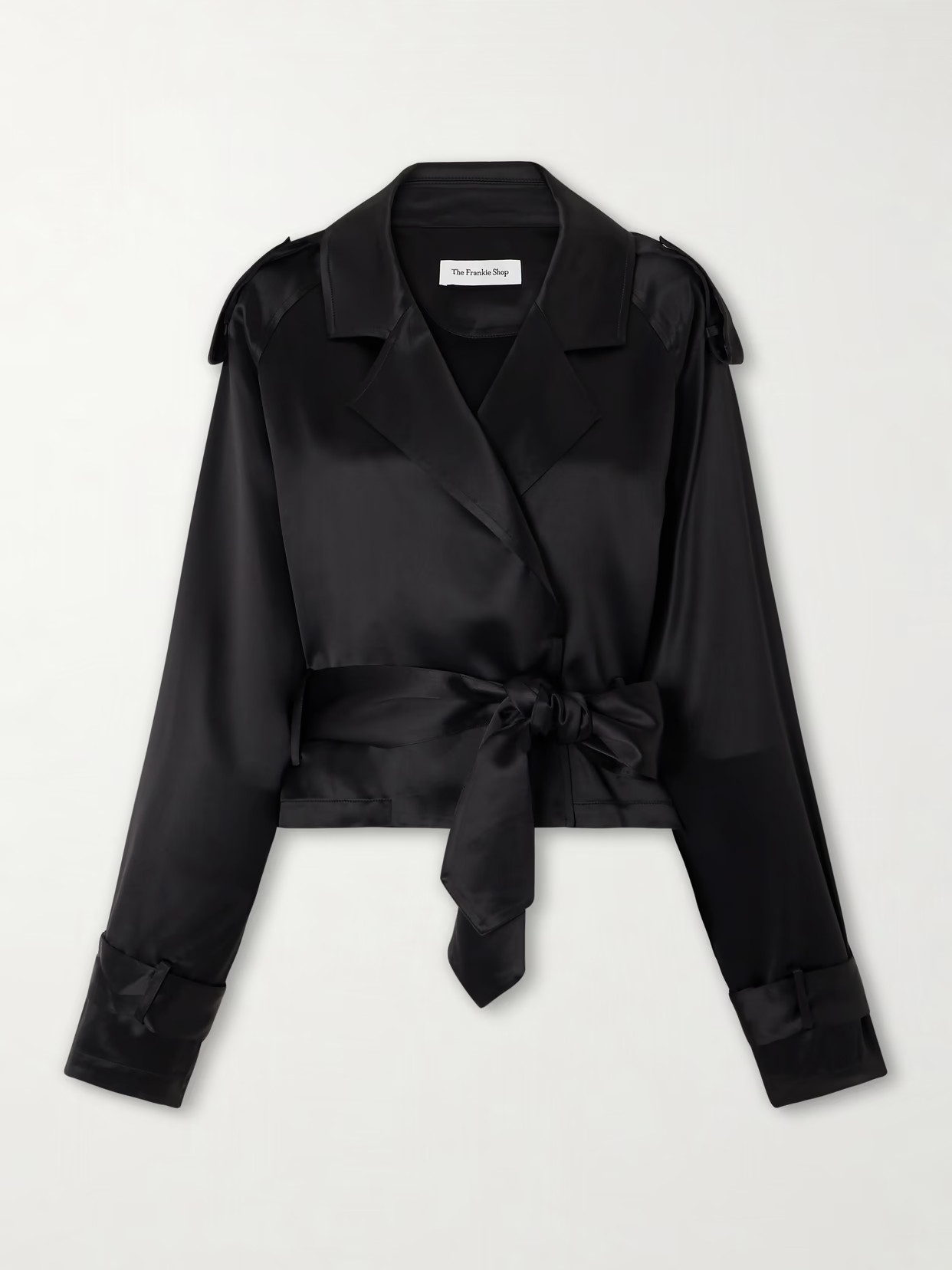 The Frankie Shop - Simona Belted Satin Jacket - Black | NET-A-PORTER (UK & EU)
