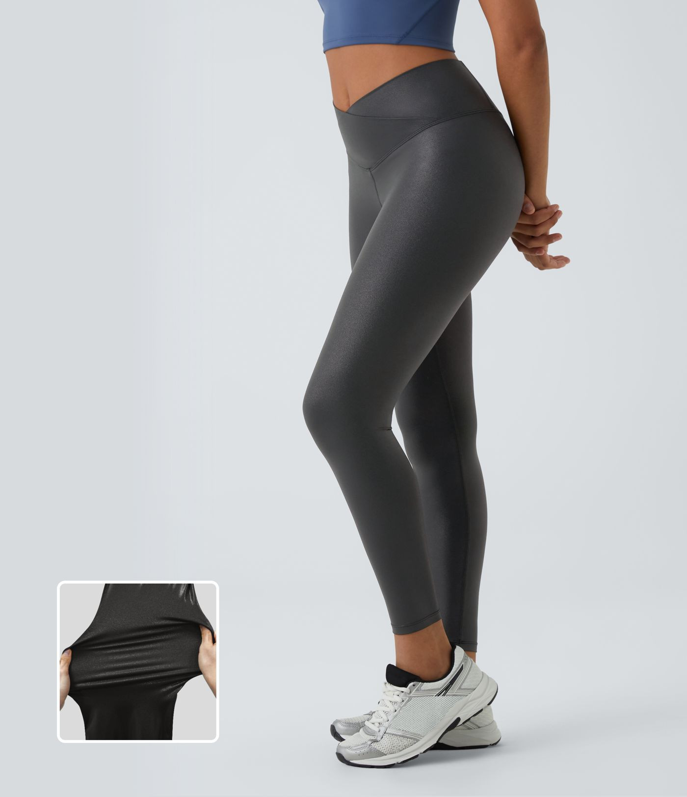Women’s SoftlyZero™ Faux Leather Crossover Pocket Foil Print Stretchy Casual Leggings - Halar... | HALARA