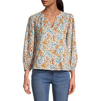 a.n.a Womens Split Crew Neck Long Sleeve Blouse | JCPenney