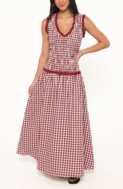 Petal & Pup Leabrook Maxi Dress in Burgundy Gingham at Nordstrom, Size X-Large | Nordstrom
