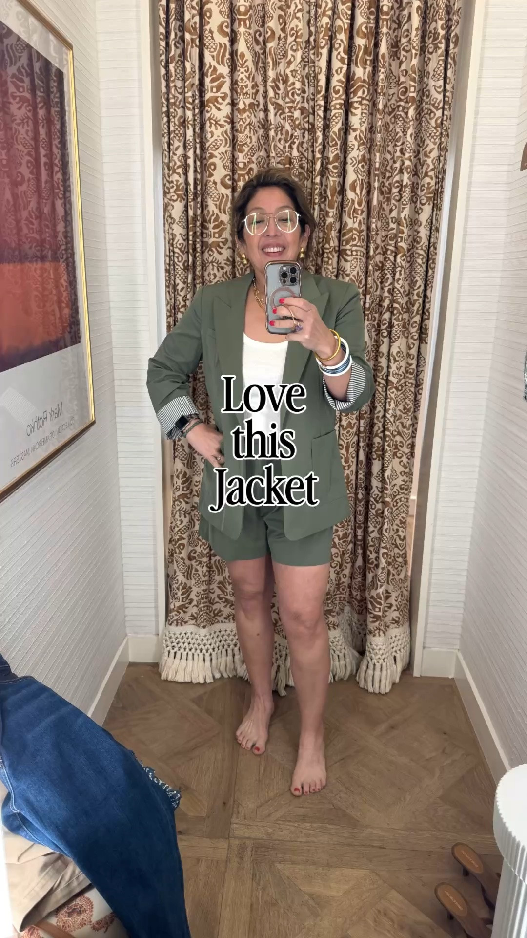 Try on at Veronica Beard. A belated birthday and Mother’s Day gift. 
This olive green jacket is a cotton blend and so comfy. 
It’s lightweight, stretchy, and comfortable. 
I’m Elisa, a wardrobe stylist, founder of Turnkey Style, and author of The Style Advantage: I Say What HR Can’t. I work with professionals and corporate teams to help them show up authentically, on brand, and with confidence. I’m also a mom of two grown boys, a wife, a post-menopausal woman in business, 5’4”, a size 14/16 on the bottom and L on top. I’ve been everything from a size 10–18+, which is why fit, function, and real life always come first.

#LTKootd #LTKWorkwear #LTKOver40