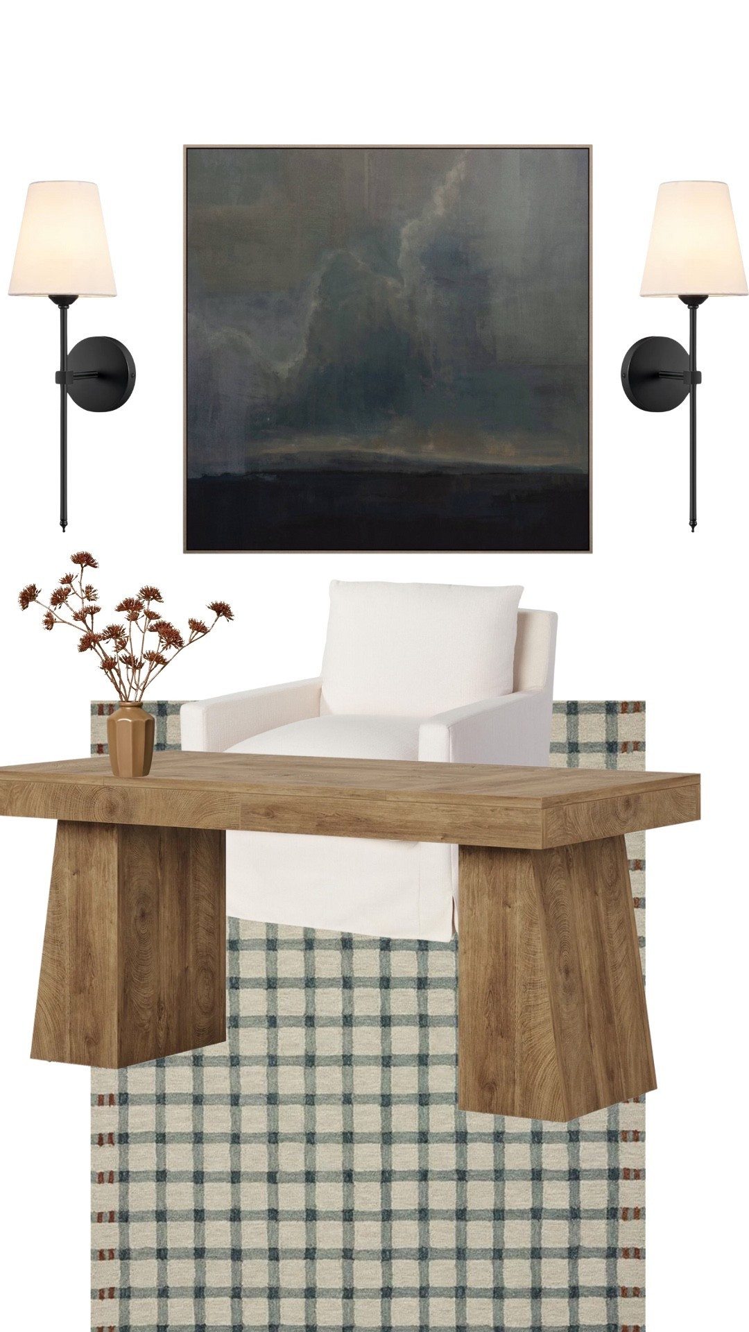 Desk | office | office desk | moody office | office desk design | office table | office chair | office room | wooden table | studio McGee | neutral office | office chair | 