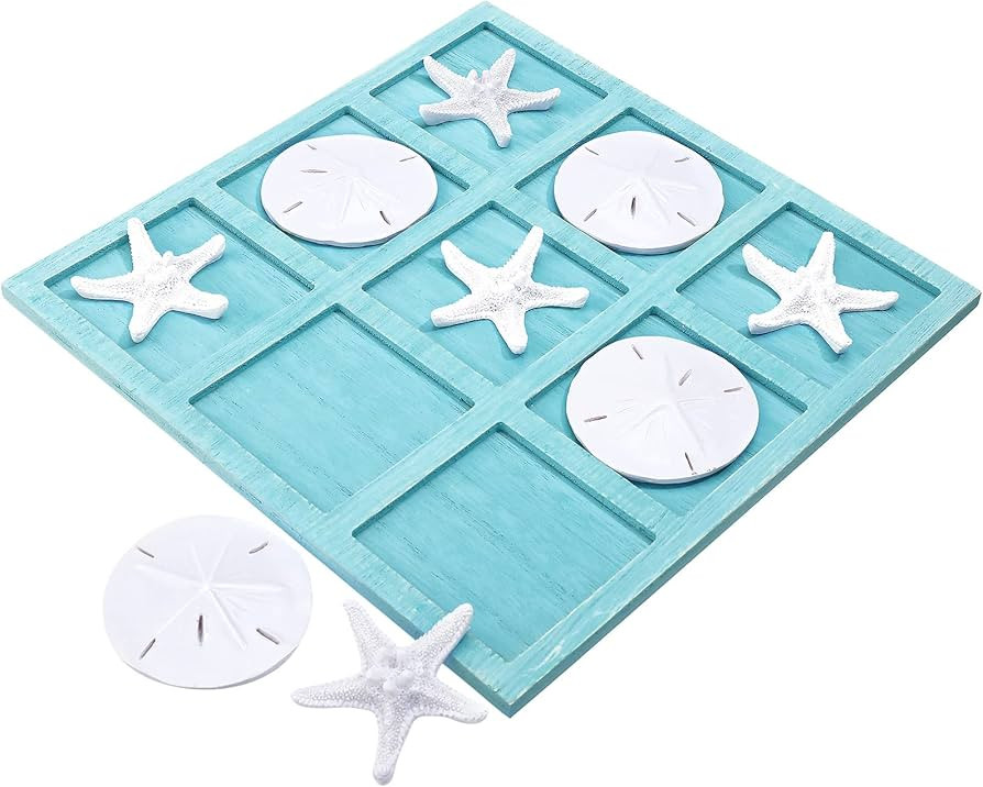 Sumind Beach House Decor Wooden Tic Tac Toe Game with Resin Seashell and Starfish Multilayer Tic ... | Amazon (US)