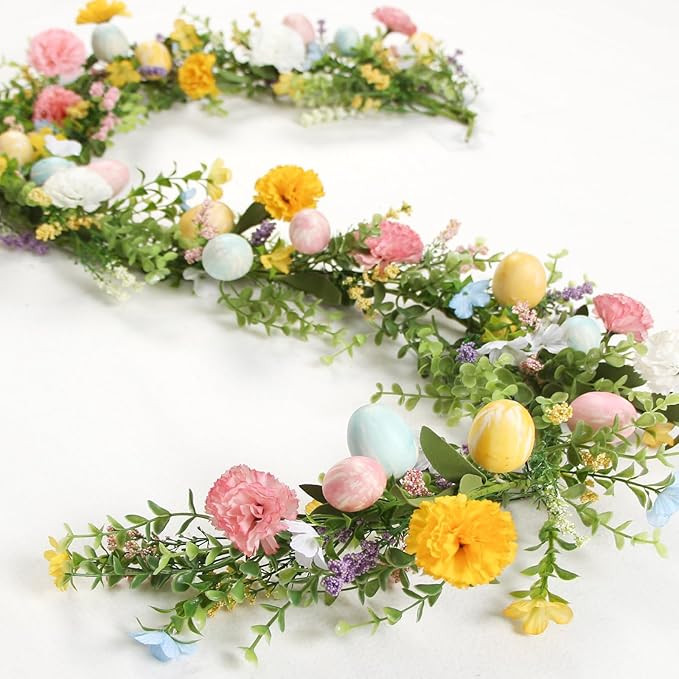 ZIFTY 5FT Easter Garland Spring Vine with Easter Eggs Flowers Berries for Rustic Mantle Arch Home... | Amazon (US)