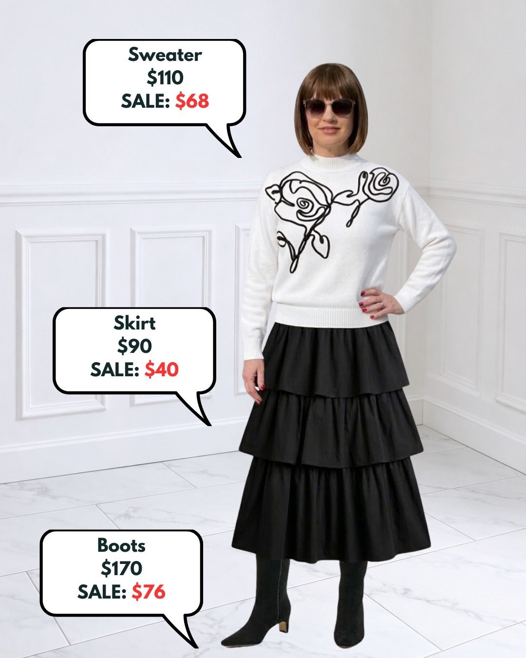 ‼️SALE‼️Sweater + Ruffled Skirt + Boots are ALL on SALE!! Wearing XS in Sweater + 6 in Skirt 
Love ❤️ the black detail on the Sweater ❤️ Sold in Petite too...

Follow my LTK @fashionistanyc on the @shop.LTK app to view this post and get my exclusive app-only content!

#liketkit #LTKgrwm #LTKootd #LTKSaleAlert
@shop.ltk
https://liketk.it/61Gg8
