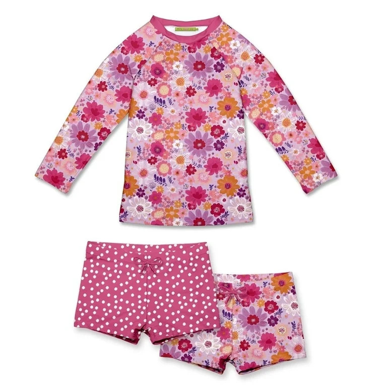 Millie Loves Lily Girls Fucshia Floral Long Sleeve Rashguard Set, UPF 50+, Big Girls, Size 8, 3-P... | Walmart (US)