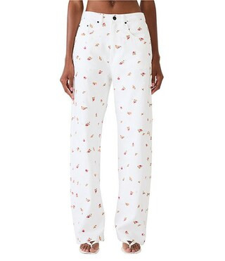 Sydnee Coordinating Floral Embroidered Pearl Embellished Relaxed Fit Jeans | Dillard's