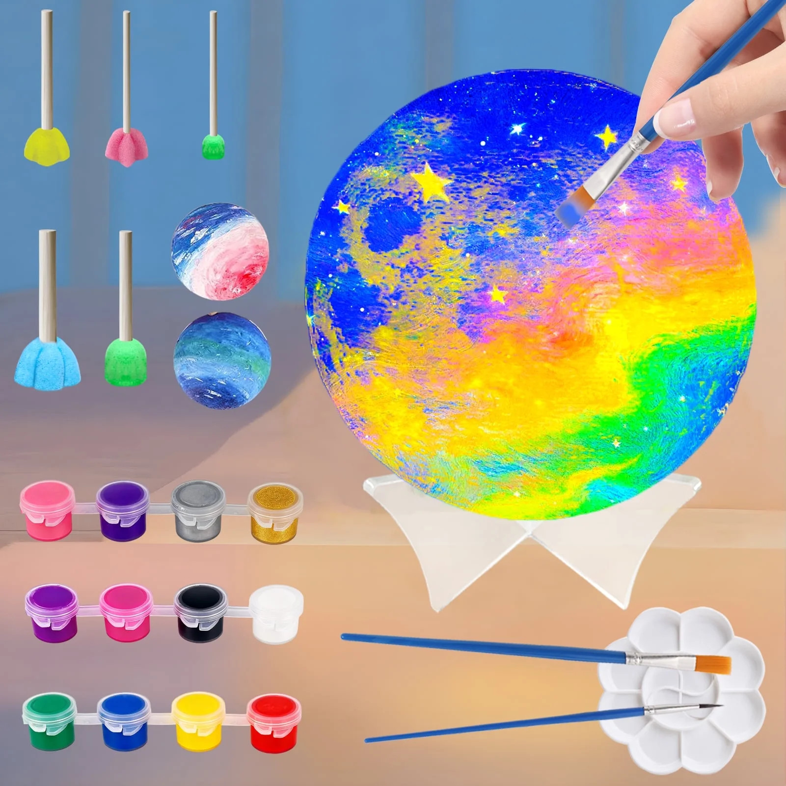 KiddiTouch Paint Your Own Moon Lamp, 5.9-inch 3D Moon Night Light Kit, Galaxy Art Supplies &  Art... | Walmart (US)