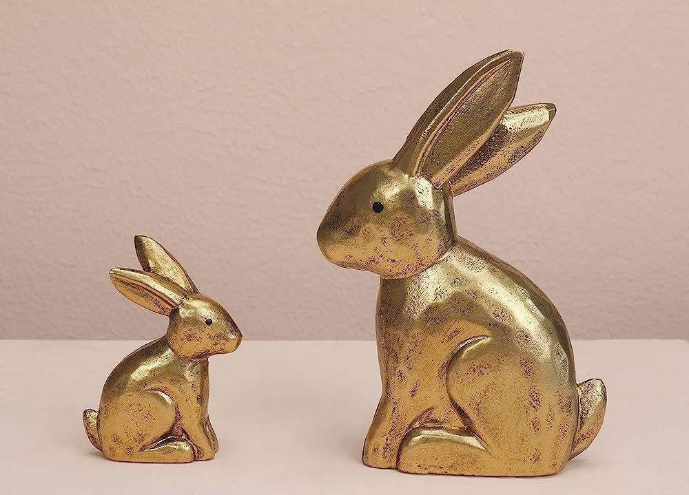WONDROUS' DECO Wooden Golden Easter Bunny Figurines, Small Decorative Easter Bunny Statue Set of ... | Amazon (US)