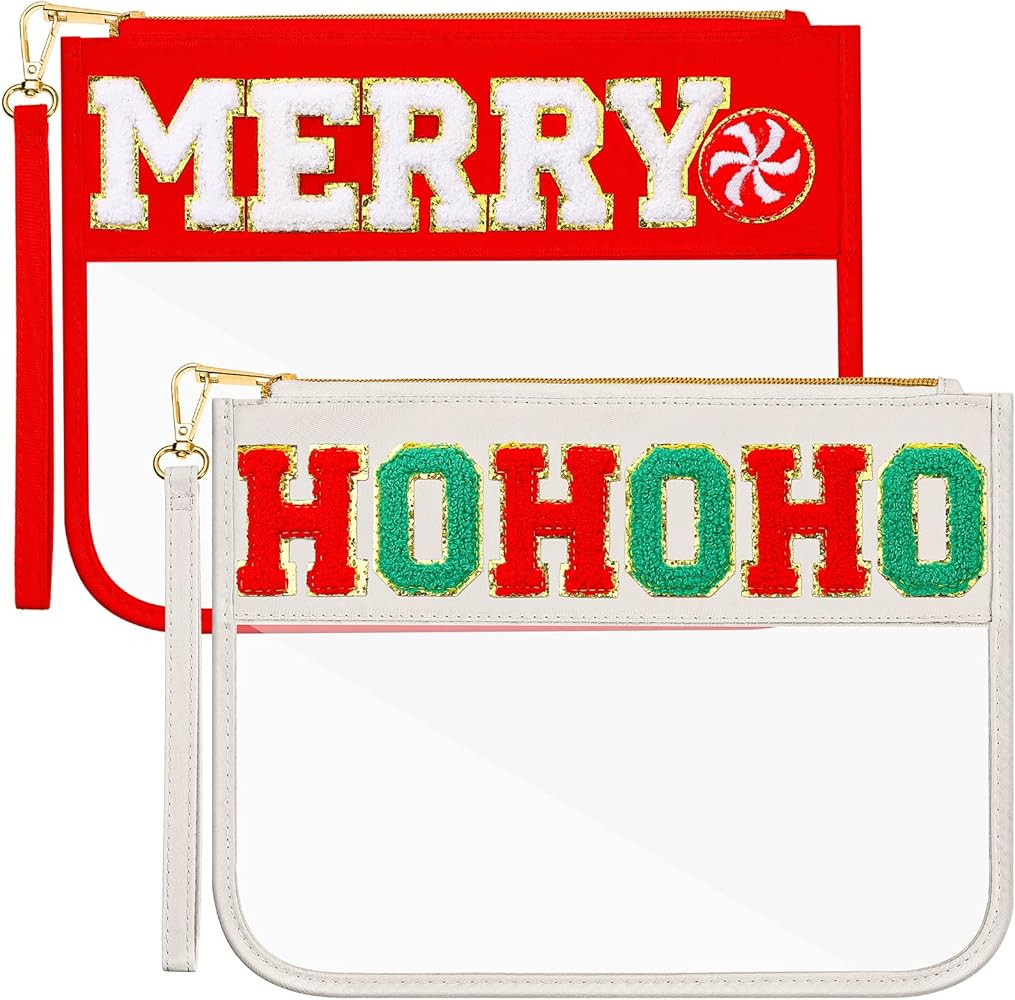 Remerry 2 Pcs Halloween Christmas Chenille Letter Clear Pouch Candy Treat Snack Goodie Bag PVC Ma... | Amazon (US)