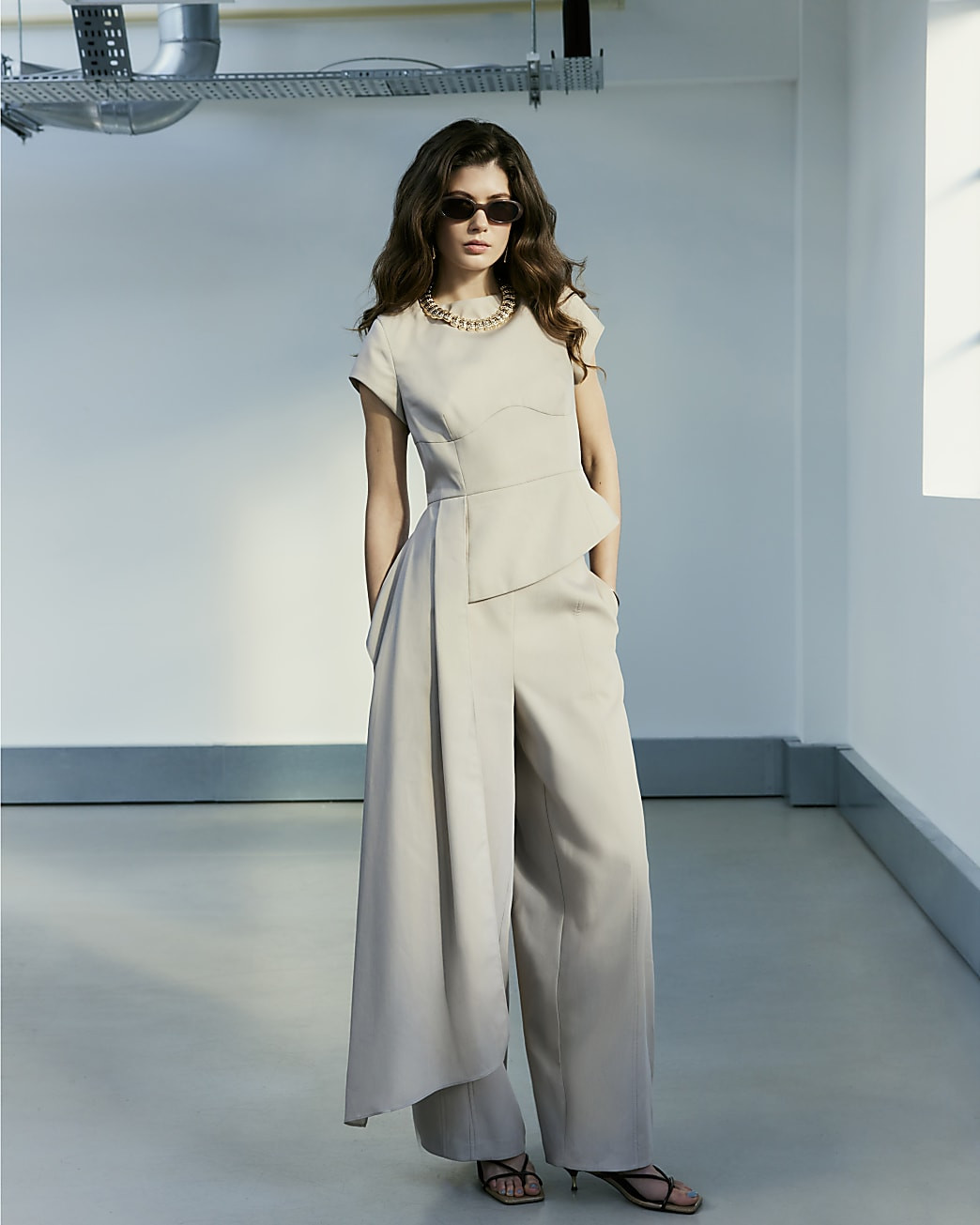 Brown RI Studio Structured Asymmetric Top | River Island UK & IE