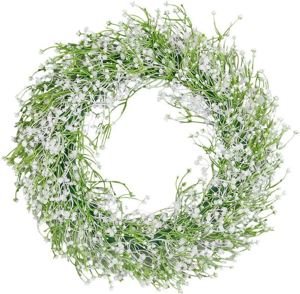 Pauwer Gypsophila Artificial Wreath for Front Door Baby's Breath Flower Wreath White Floral Wreath W | Amazon (UK)