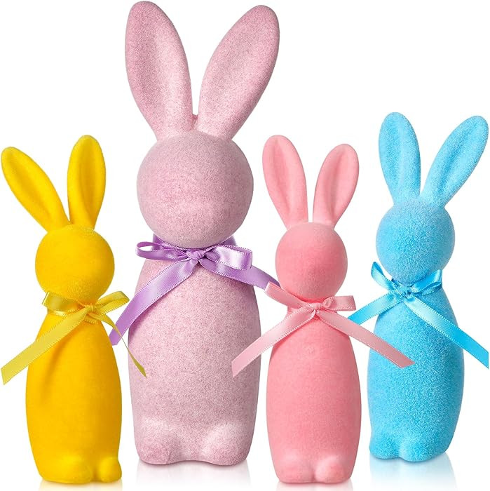 Wesiti 4 Pack Easter Decorations Large Flocked Bunny Kit Easter Table Decor Spring Table Centerpi... | Amazon (US)