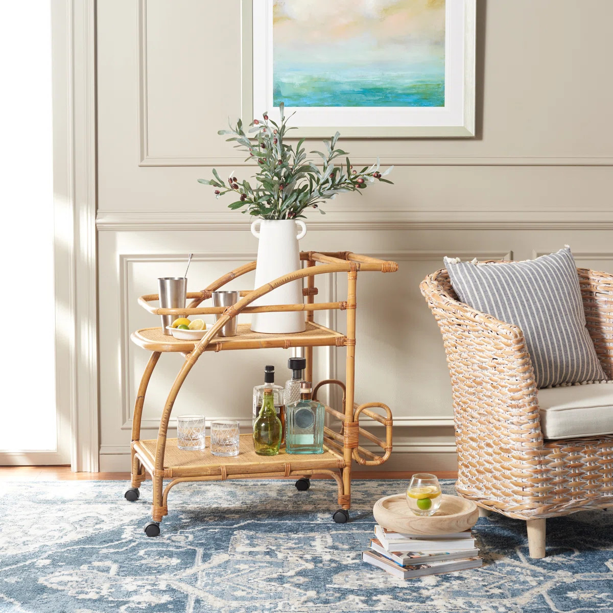 Buxton Rattan Bar Cart | Wayfair North America
