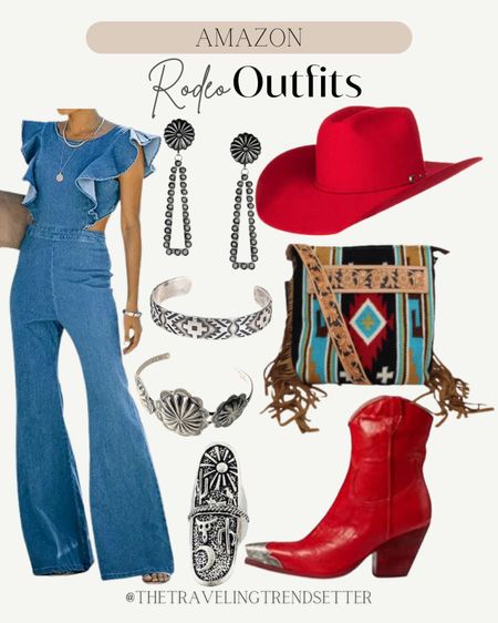 Amazon rodeo Houston outfits - western fashion- cowboy hat - cowgirl boots - booties - free people - purse - denim on denim - denim jumpsuit - silver bangles - silver earrrings - Nashville - country music concert 

#LTKshoecrush #LTKstyletip #LTKworkwear