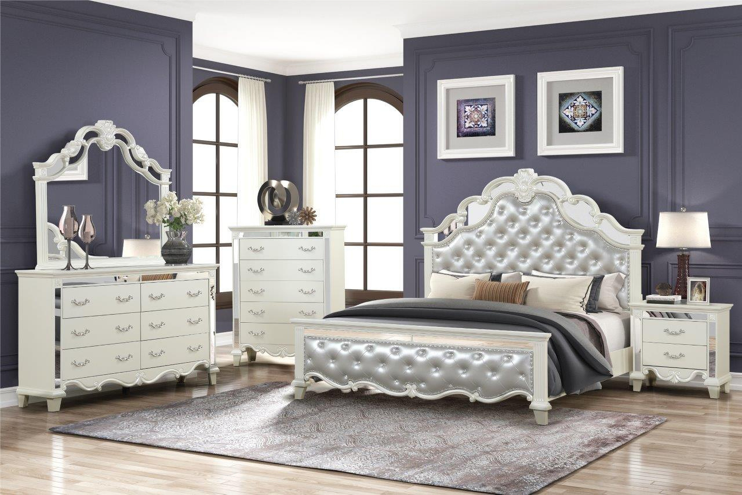 Milan Queen 5 PC Tufted Upholstery Bedroom Set Made With Wood In White | 1stopbedrooms