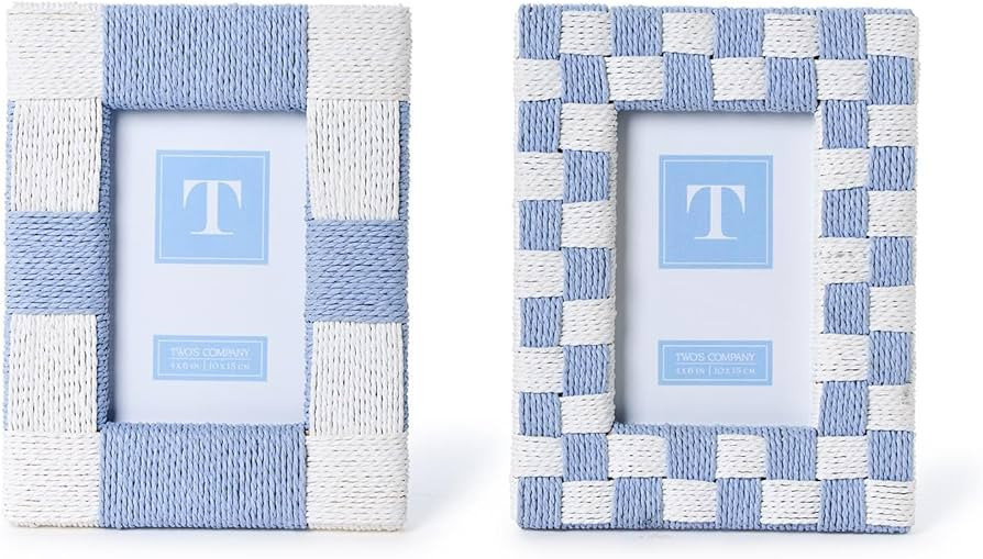 Two's Company Hand-Woven Checkered Blue and White Pattern 4" x 6" Photo Frame Assorted 2 Designs ... | Amazon (US)