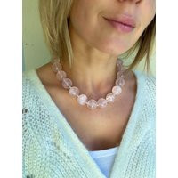 Chunky Oversized Rose Quartz Gumball Beaded Necklace, Classic Necklace & Silver | Etsy (US)