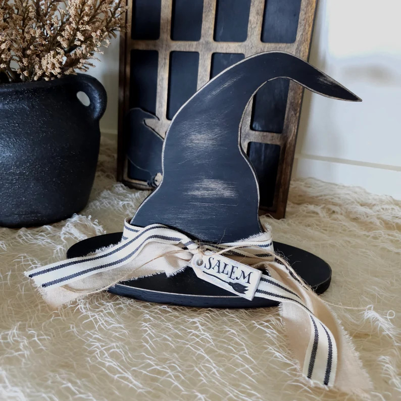 Witch Decor, Salem Witch Hat, Halloween, Fall, Autumn, Cottage, Farmhouse, Rustic, Vintage, Moody... | Etsy (US)