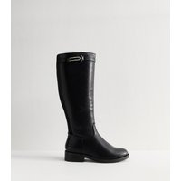 Women's Wide Fit Black Faux Leather Knee High Boots Vegan New Look | New Look (UK)