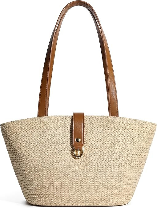 Straw Tote Bag for Women, Woven Raffia Straw Purse, Boho Beach Bag with PU Handle, Summer Vacatio... | Amazon (US)