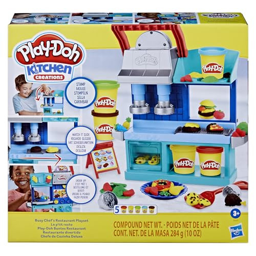 Play-Doh Kitchen Creations Busy Chef's Restaurant Playset, 2-Sided Play Kitchen Set, Preschool Cooking Toys, Kids Arts & Crafts, Ages 3+ | Amazon (US)