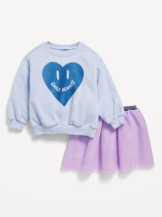Crew-Neck Graphic Sweatshirt and Tulle Skirt Set for Toddler Girls | Old Navy (US)