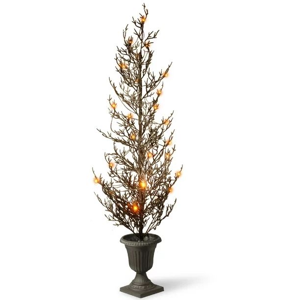 46” Pre-lit Potted Black Glittered Artificial Halloween Tree – Warm White LED Lights/BO - Wal... | Walmart (US)