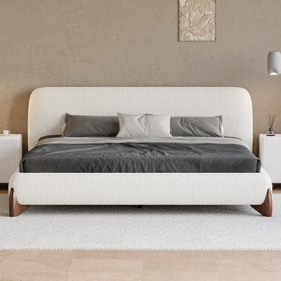 Modern White Storage Queen Bed Low Profile Queen Bed with 3 Drawers | Homary