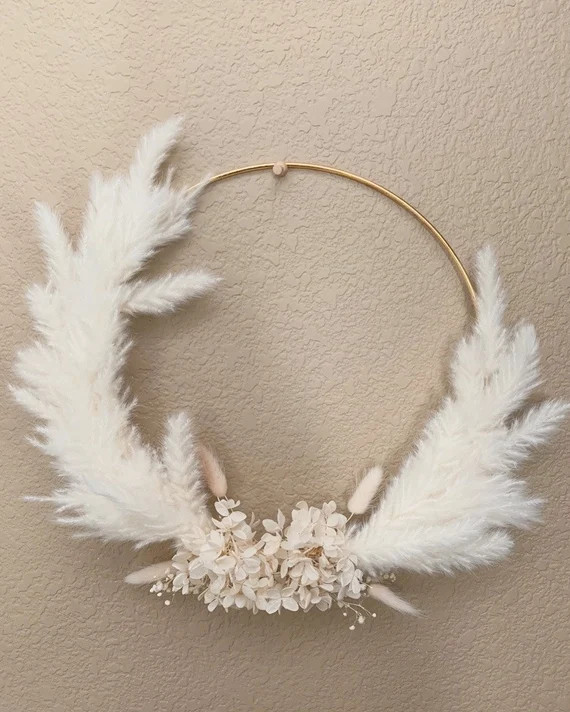 8 Pampas White Neutral Dried Flower Wreath Dried Flower | Etsy | Etsy (US)