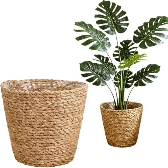 Home Decor Woven Straw Flower Pot Seagrass Planters Basket Garden Plant Pot Containers Wicker Rat... | Amazon (US)