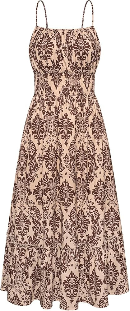 GRACE KARIN Womens 2025 Summer Maxi Dress Sleeveless Floral Spaghetti Strap Smocked Boho Beach Lo... | Amazon (US)