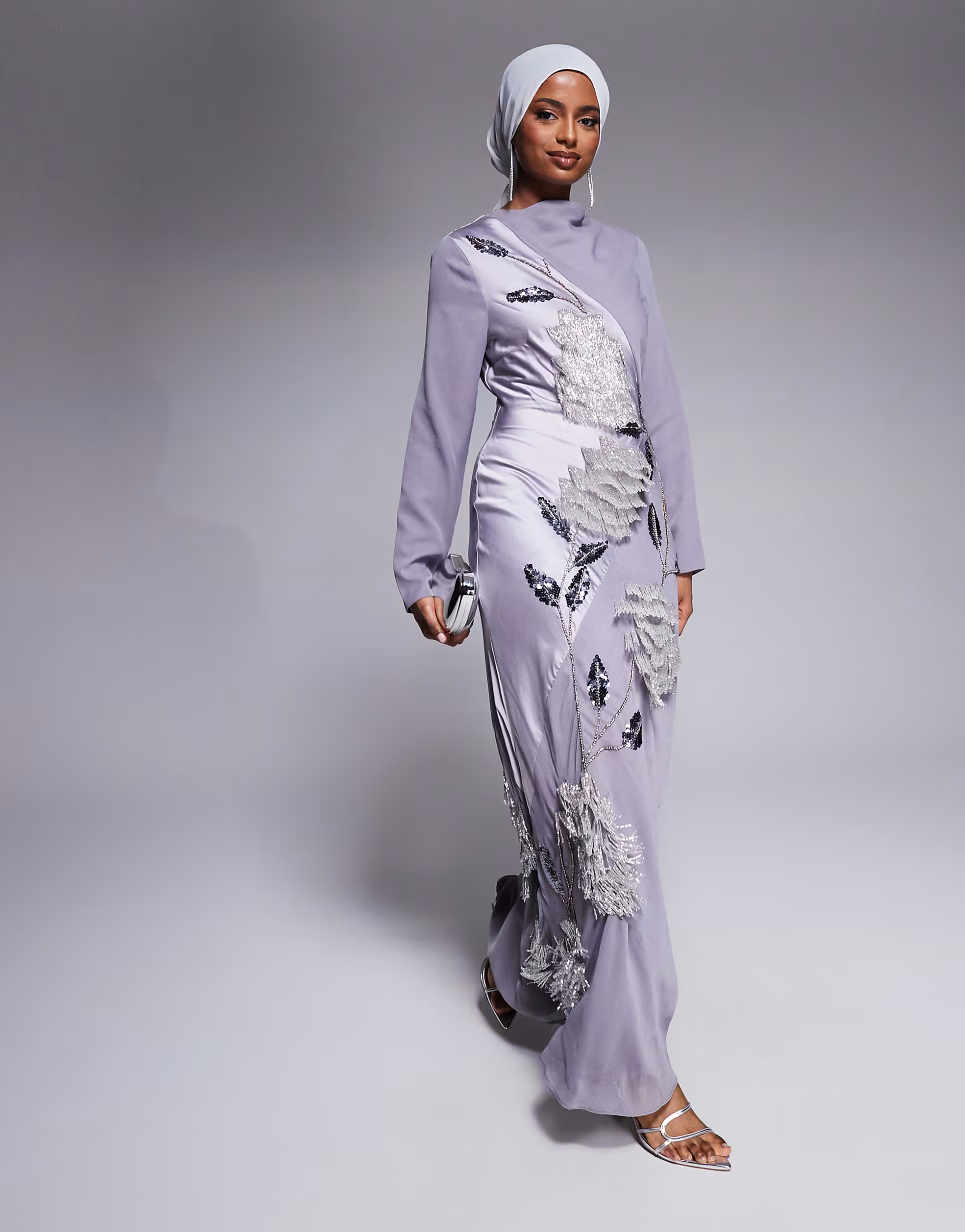 ASOS DESIGN satin chiffon mix embellished maxi dress with cowl neck in dusky purple  | ASOS | ASOS (Global)