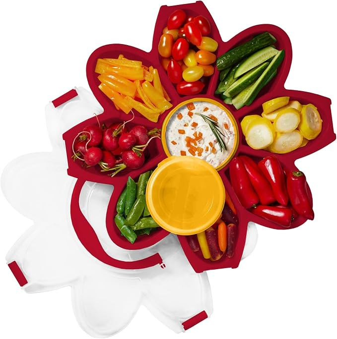 KOLORAE Flower Snack Serving Tray - 9 Compartment Party Platter with Dressing Cup for Chips and D... | Amazon (US)