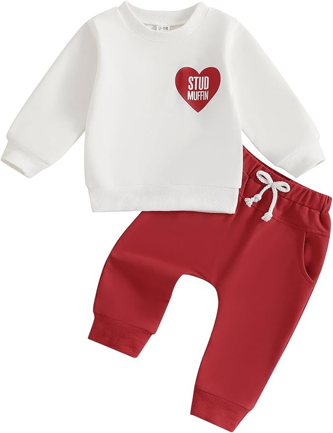 Toddler Baby Boy Valentines Day & St Patricks Day Outfit Letter Crewneck Sweatshirt Pants Cute Ba... | Amazon (US)