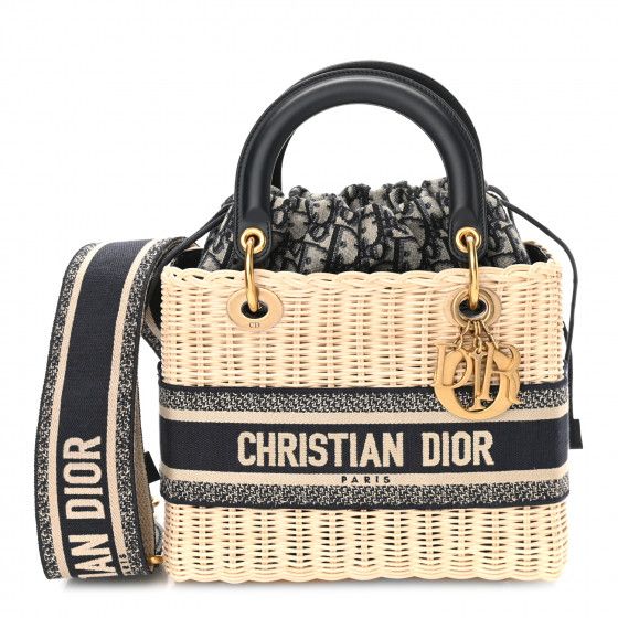 CHRISTIAN DIOR Wicker Oblique Medium Lady Dior Bag Blue | Fashionphile