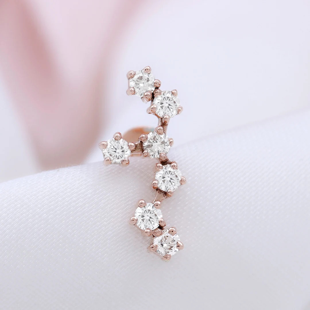 Diamond Leo Crawler Earring, Round Diamond Constellation Zodiac Earring in Gold, Climber Earring ... | Etsy (US)