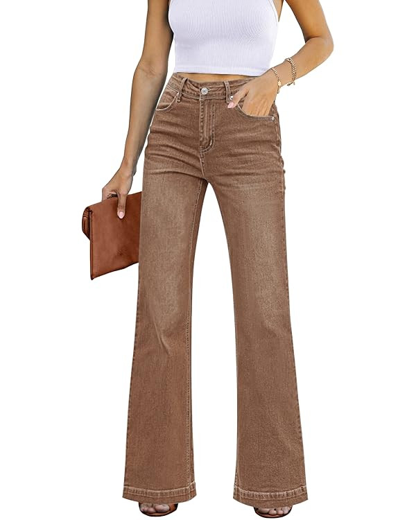 GRAPENT Womens Flare Jeans High Waisted Wide Leg Baggy Jean for Women Stretch Denim Pants | Amazon (US)