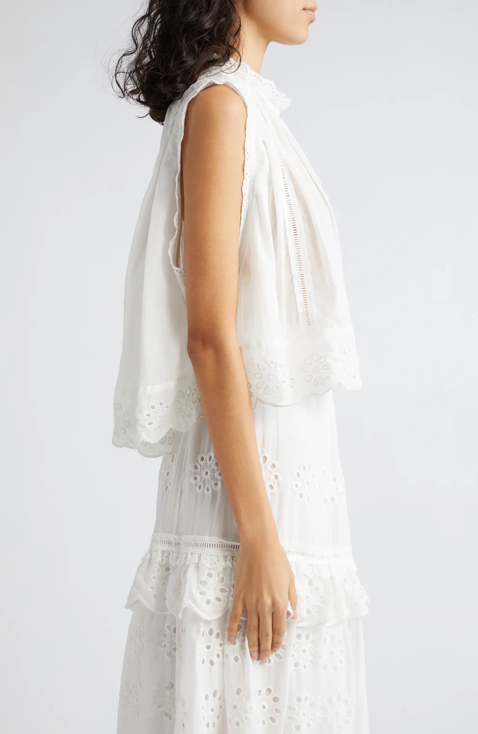 Eyelet Accent Sleeveless High-Low Cotton Top | Nordstrom